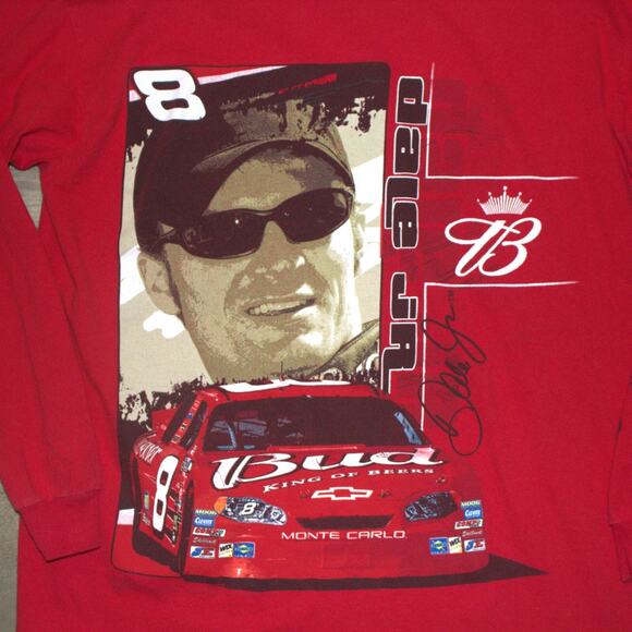 Dale Jr NASCAR #8 Budweiser Long Sleeve T Shirt Mens Size M Red - Picture 1 of 5